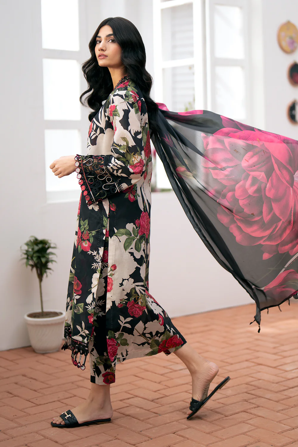 EMBROIDERED PRINTED LAWN- | 3PC | BQU-4 - Image 3