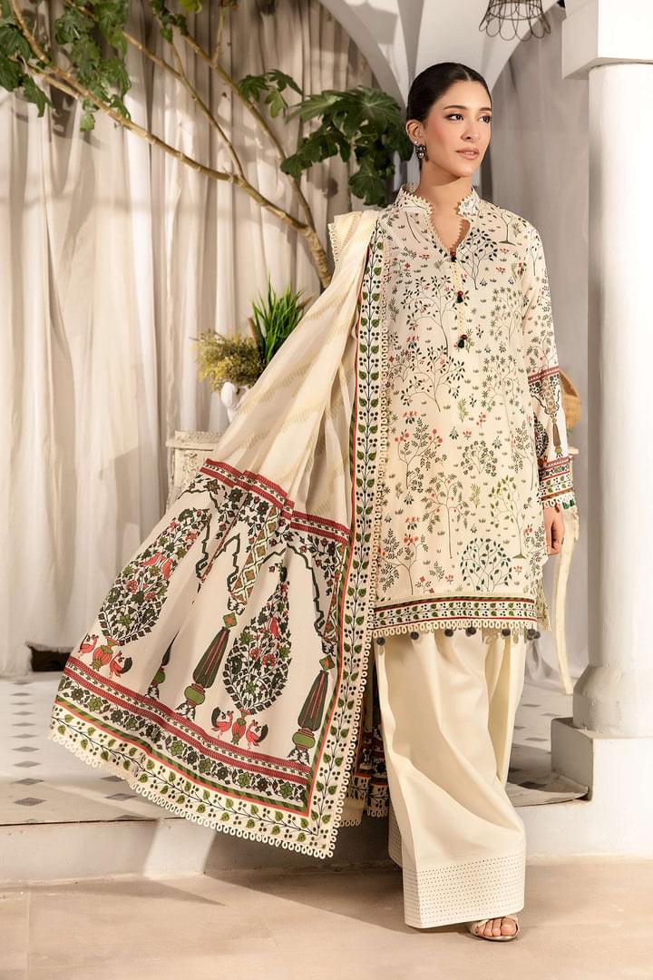 3 Pc Unstitched Printed Lawn Suit | MB-ELHV1-02