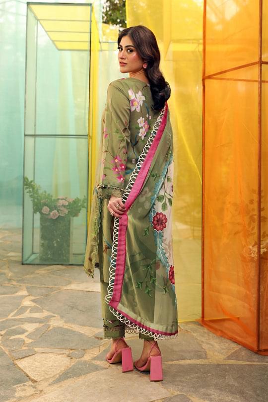 3 Pc Unstitched Embroidered Lawn Suit | MB-CUS25-707A - Image 3
