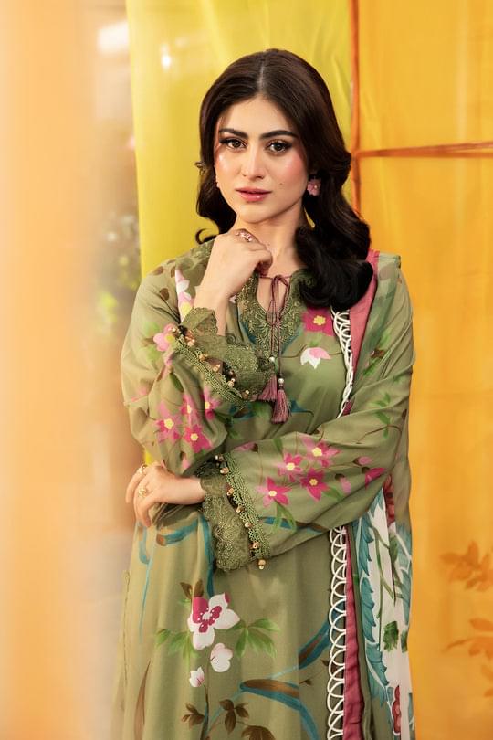 3 Pc Unstitched Embroidered Lawn Suit | MB-CUS25-707A - Image 2