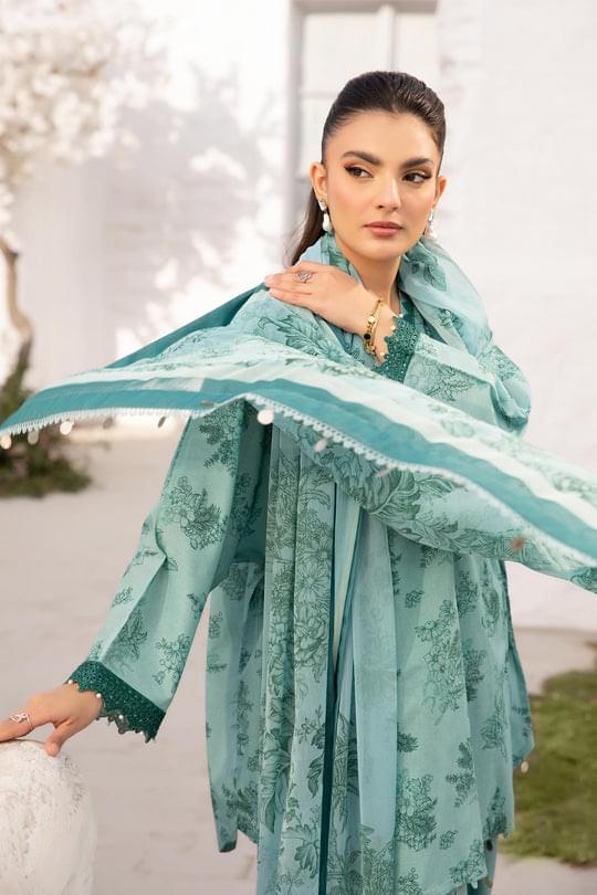 3 Pc Unstitched Embroidered Lawn Suit | MB-CUS25-708B - Image 2