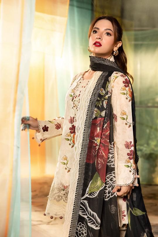 3 Pc Unstitched Embroidered Lawn Suit | MB-CUS25-702B - Image 2