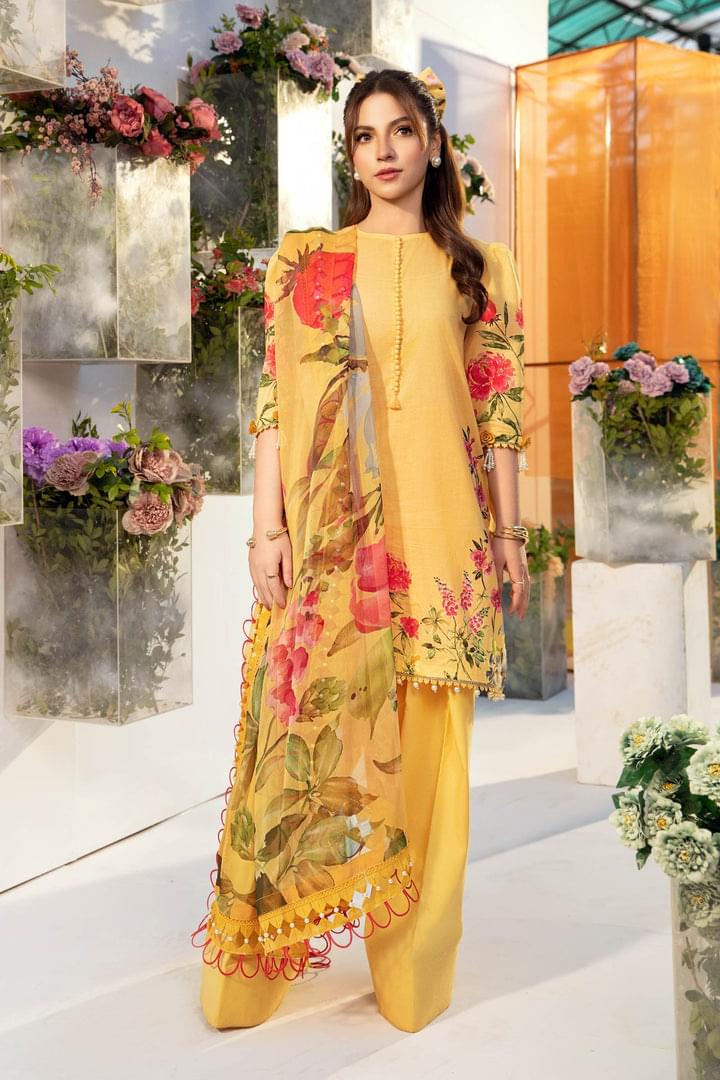 3 Pc Unstitched Embroidered Lawn Suit | MB-CUS25-701A