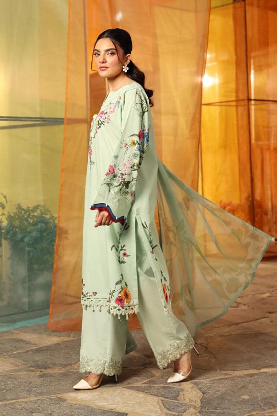 3 Pc Unstitched Embroidered Lawn Suit | MB-CUS25-712B - Image 3