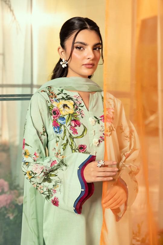 3 Pc Unstitched Embroidered Lawn Suit | MB-CUS25-712B - Image 2