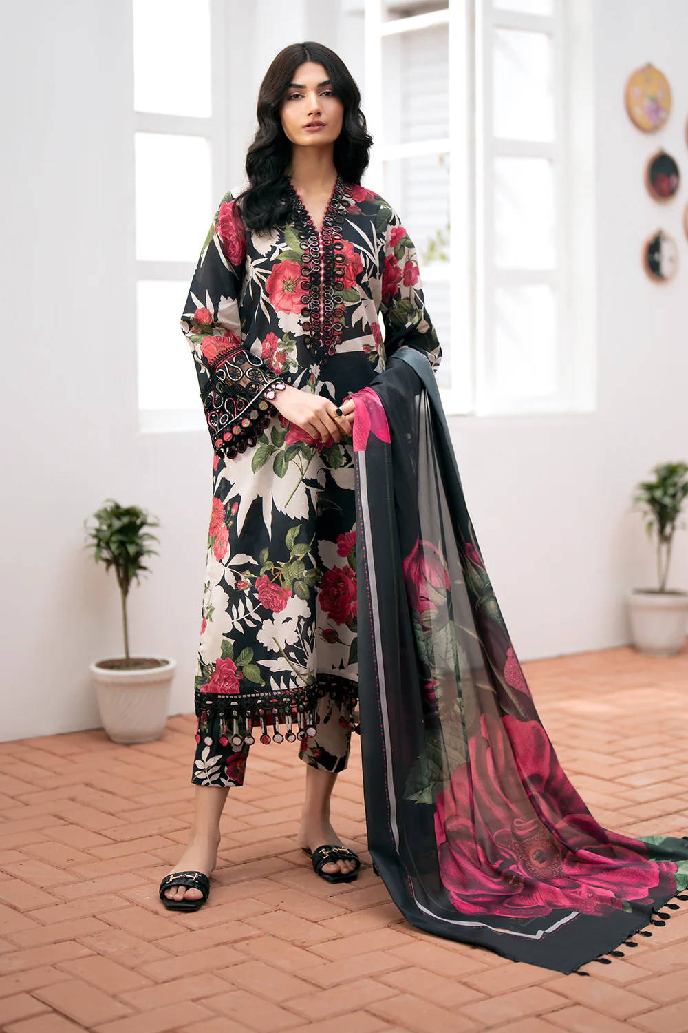 EMBROIDERED PRINTED LAWN- | 3PC | BQU-4