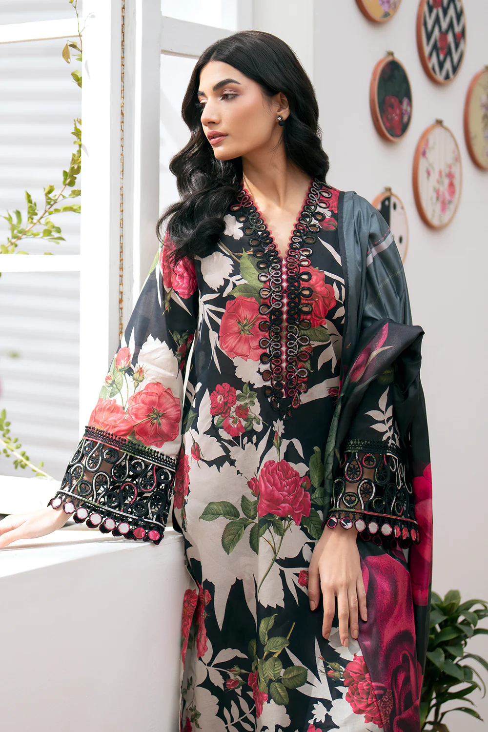 EMBROIDERED PRINTED LAWN- | 3PC | BQU-4 - Image 2